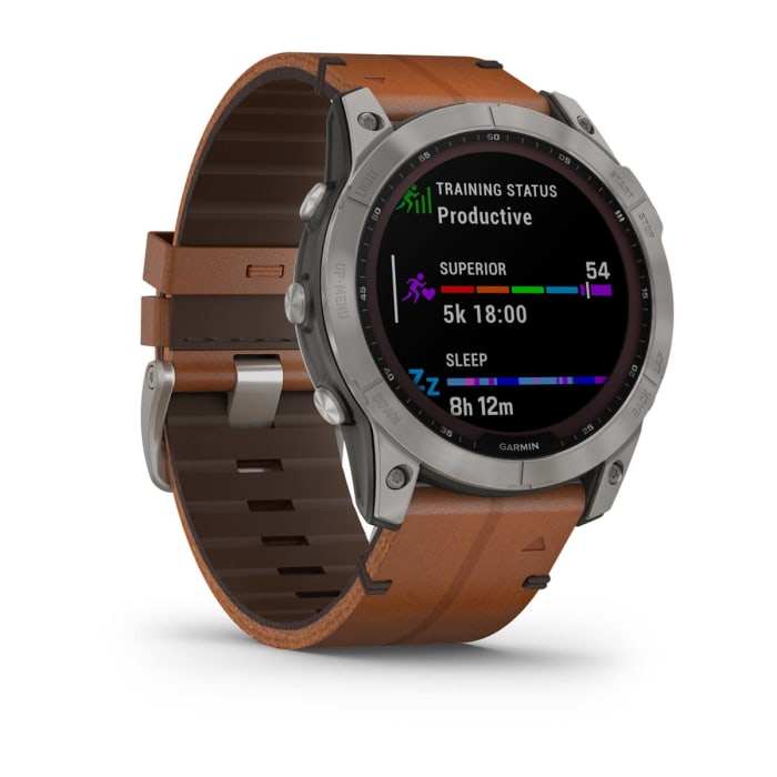 Fēnix® 7X – Sapphire Solar Edition, Titanium con cinturino in pelle Chestnut e cinturino in silicone Graphite