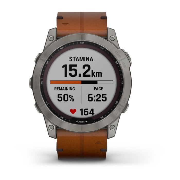 Fēnix® 7X – Sapphire Solar Edition, Titanium con cinturino in pelle Chestnut e cinturino in silicone Graphite