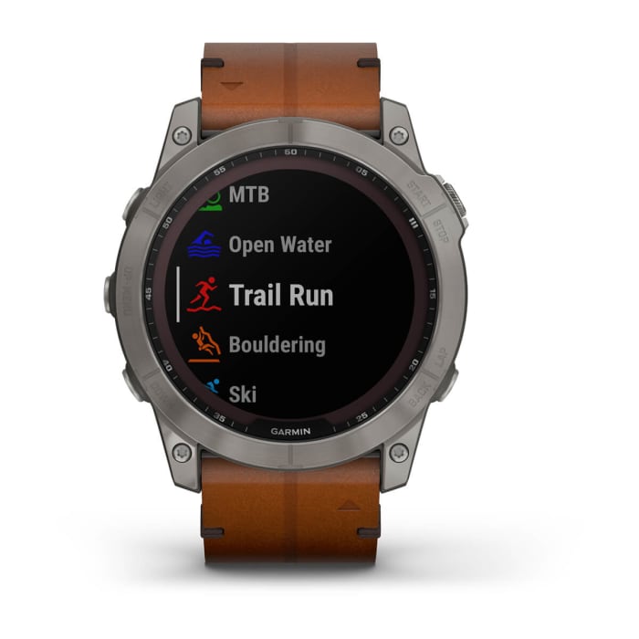 Fēnix® 7X – Sapphire Solar Edition, Titanium con cinturino in pelle Chestnut e cinturino in silicone Graphite