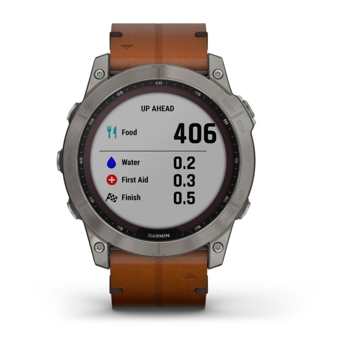 Fēnix® 7X – Sapphire Solar Edition, Titanium con cinturino in pelle Chestnut e cinturino in silicone Graphite
