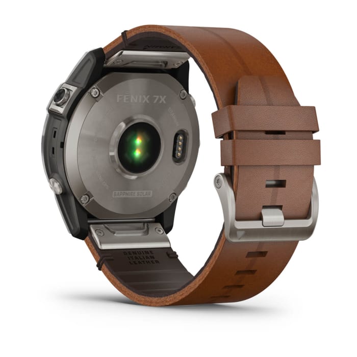 Fēnix® 7X – Sapphire Solar Edition, Titanium con cinturino in pelle Chestnut e cinturino in silicone Graphite
