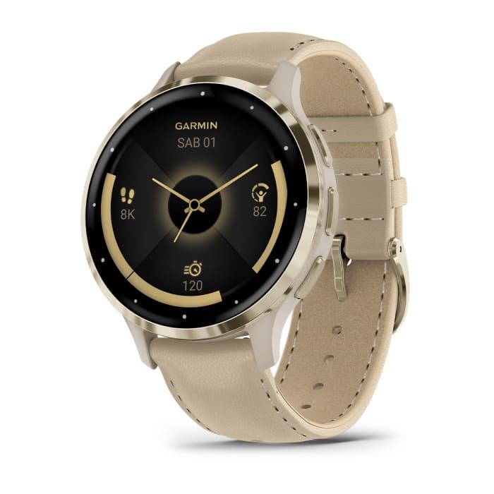Venu® 3S, French Gray & Soft Gold con cinturino in pelle