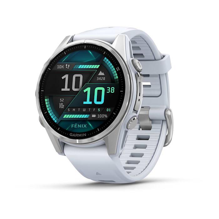 Fēnix® 8 - 43 mm, AMOLED, argent avec bracelet en silicone Whitestone