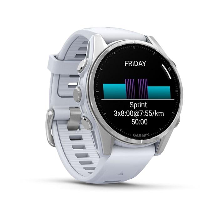 Fēnix® 8 - 43 mm, AMOLED, argent avec bracelet en silicone Whitestone