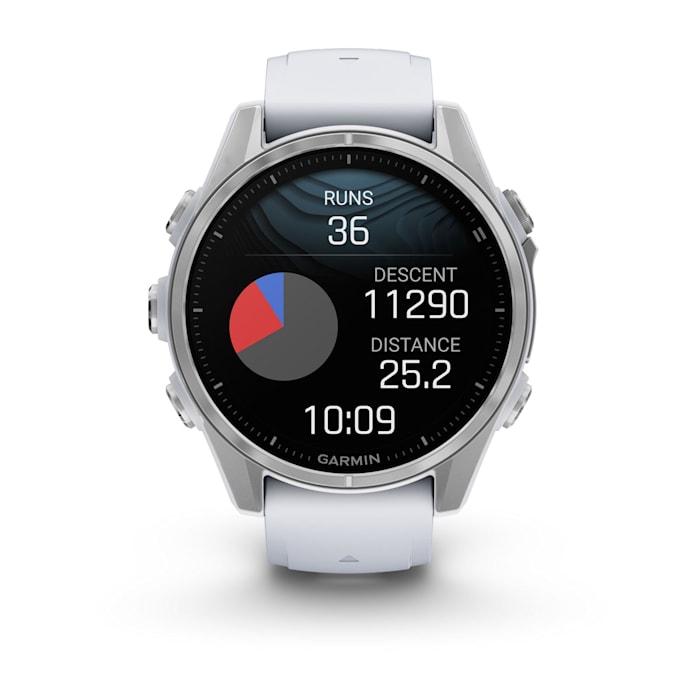Fēnix® 8 - 43 mm, AMOLED, argent avec bracelet en silicone Whitestone