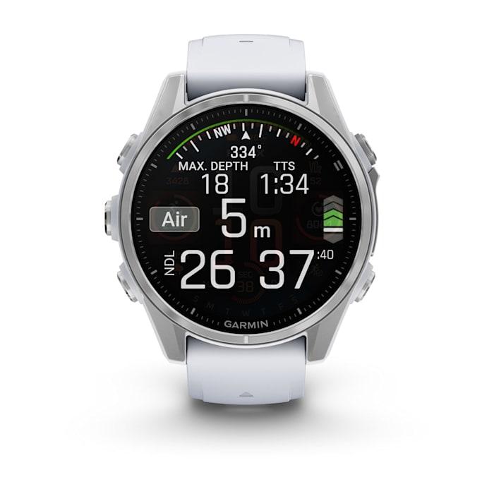 Fēnix® 8 - 43 mm, AMOLED, argent avec bracelet en silicone Whitestone