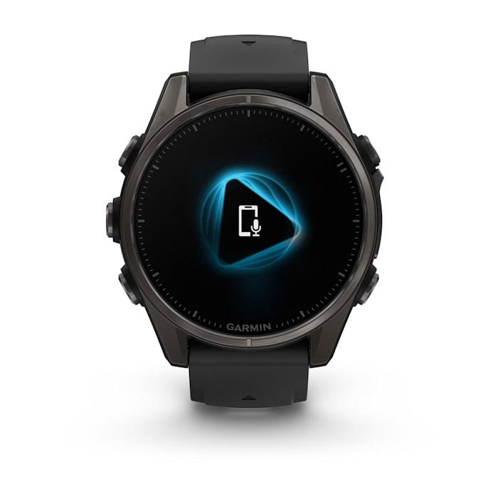 Fēnix® 8 - 43 mm, AMOLED, saphir, titane, DLC gris carbone avec bracelet en silicone noir/gris galet