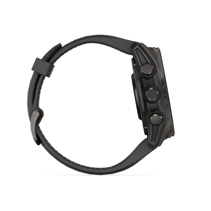 Fēnix® 8 - 43 mm, AMOLED, saphir, titane, DLC gris carbone avec bracelet en silicone noir/gris galet