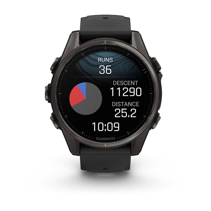 Fēnix® 8 - 43 mm, AMOLED, saphir, titane, DLC gris carbone avec bracelet en silicone noir/gris galet