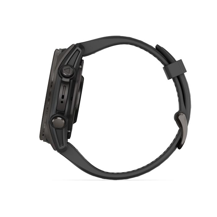 Fēnix® 8 - 43 mm, AMOLED, saphir, titane, DLC gris carbone avec bracelet en silicone noir/gris galet