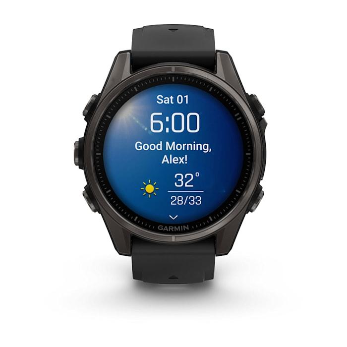 Fēnix® 8 - 43 mm, AMOLED, saphir, titane, DLC gris carbone avec bracelet en silicone noir/gris galet