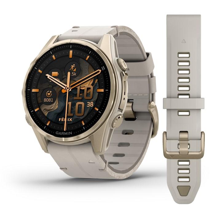 Fēnix® 8 - 43 mm, AMOLED, Sapphire, Oro rosato con cinturino in pelle avorio