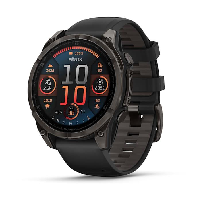 Fēnix® 8 - 47 mm, AMOLED, saphir, titane, DLC gris carbone avec bracelet en silicone noir/gris galet
