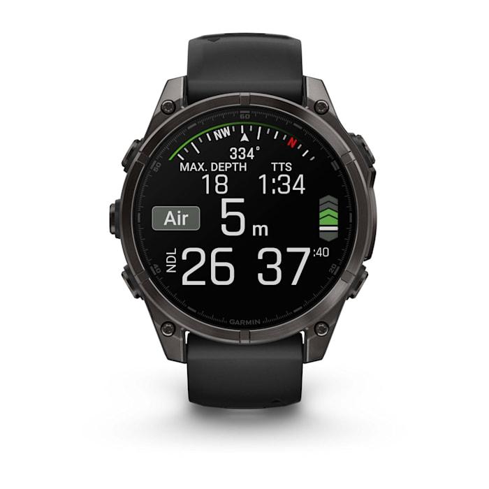Fēnix® 8 - 47 mm, AMOLED, Sapphire, Titanio, Carbon Gray DLC con cinturino in silicone Black/pebble grey - 010-02904-21