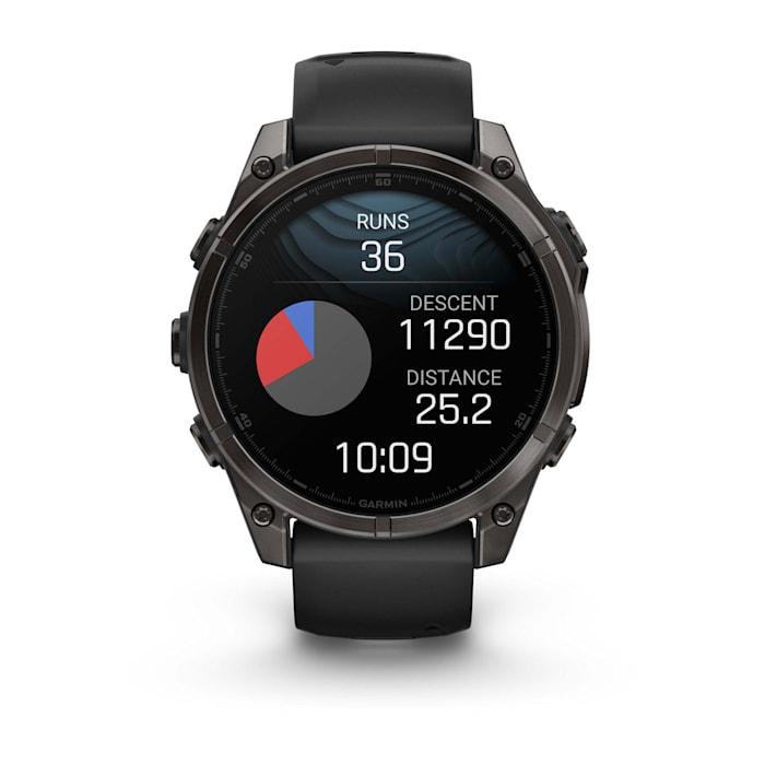 Fēnix® 8 - 47 mm, AMOLED, saphir, titane, DLC gris carbone avec bracelet en silicone noir/gris galet