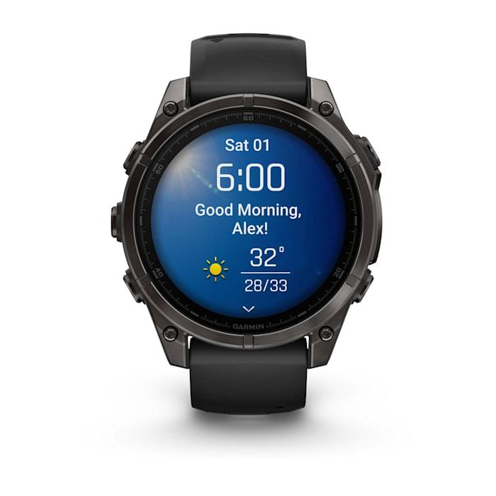 Fēnix® 8 - 47 mm, AMOLED, Sapphire, Titanio, Carbon Gray DLC con cinturino in silicone Black/pebble grey - 010-02904-21