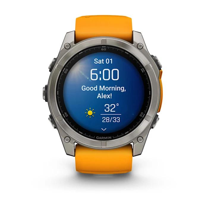 Fēnix® 8 - 51 mm, AMOLED, Sapphire, Titanium con cinturino in silicone Spark Orange/grafite