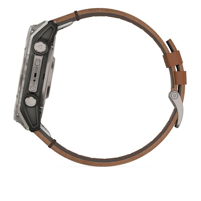 Fēnix® 8 - 51 mm, AMOLED, Sapphire, Titanium con cinturino in pelle Chestnut
