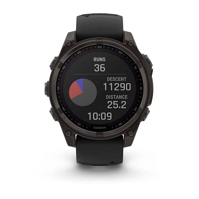 Fēnix® 8 - 47 mm, solaire, saphir, titane, DLC gris carbone avec bracelet en silicone noir/gris galet
