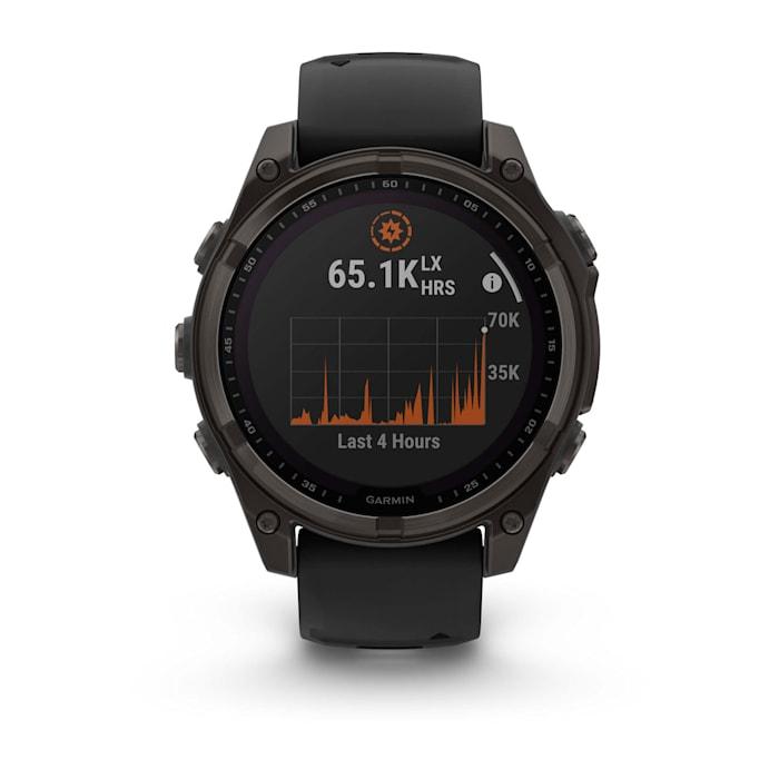 Fēnix® 8 - 47 mm, solaire, saphir, titane, DLC gris carbone avec bracelet en silicone noir/gris galet