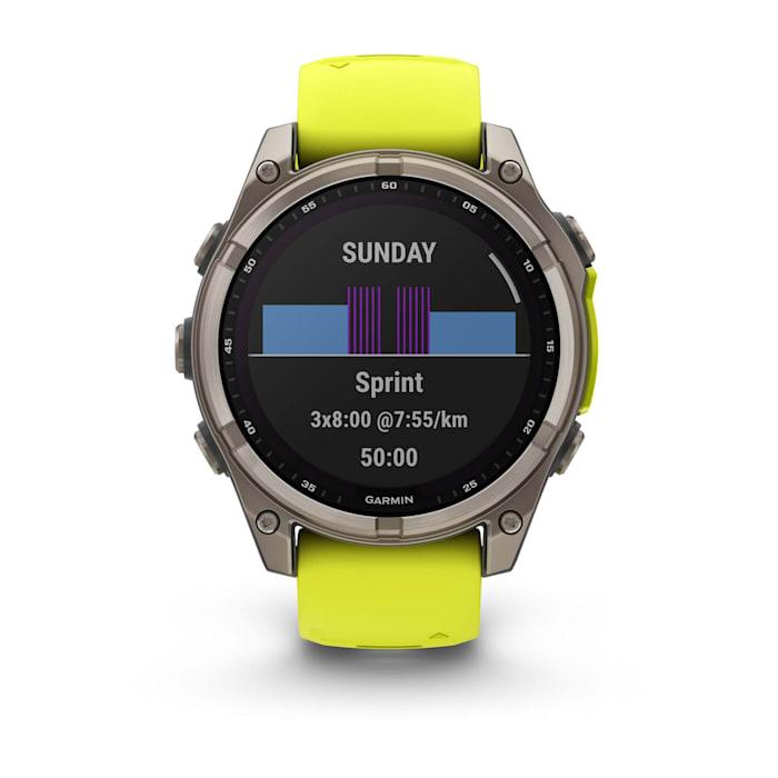 Fēnix® 8 - 47 mm, solaire, saphir, titane avec bracelet en silicone jaune/graphite Amp