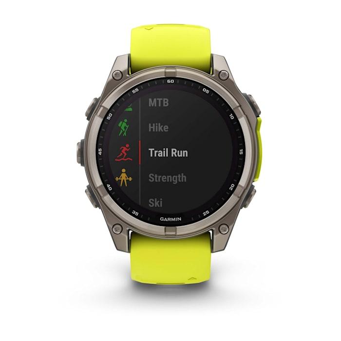 Fēnix® 8 - 47 mm, solaire, saphir, titane avec bracelet en silicone jaune/graphite Amp