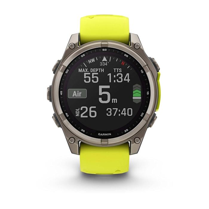 Fēnix® 8 - 47 mm, solaire, saphir, titane avec bracelet en silicone jaune/graphite Amp