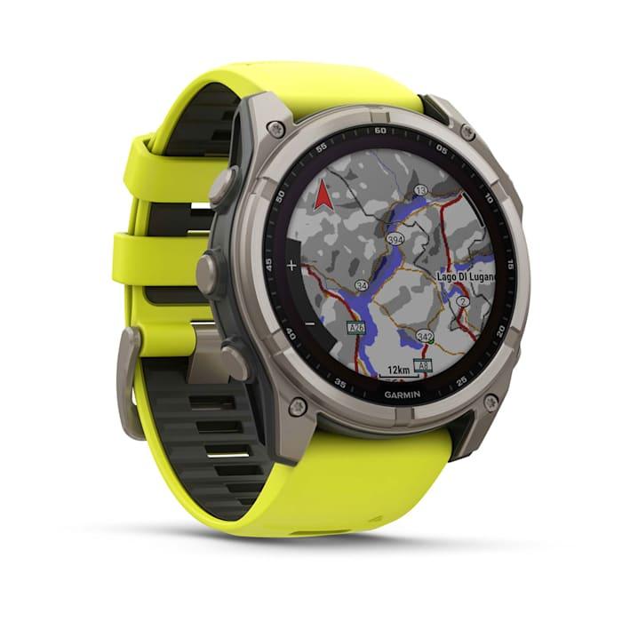 Fēnix® 8 - 51 mm, Solar, Sapphire, Titanium con cinturino Amp yellow/graphite in silicone