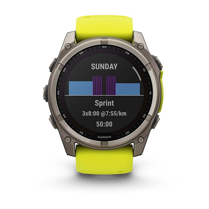 Fēnix® 8 - 51 mm, Solar, Sapphire, Titanium con cinturino Amp yellow/graphite in silicone