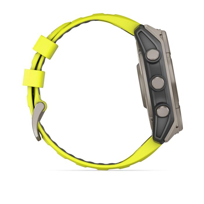 Fēnix® 8 - 51 mm, Solar, Sapphire, Titanium con cinturino Amp yellow/graphite in silicone