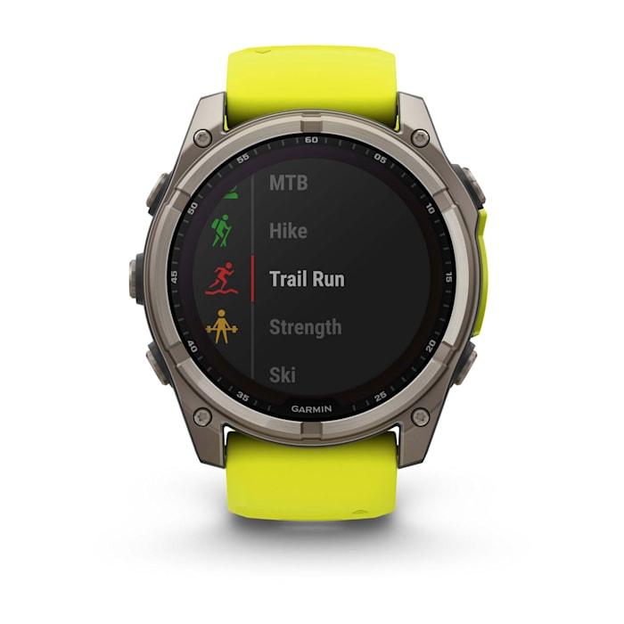 Fēnix® 8 - 51 mm, Solar, Sapphire, Titanium con cinturino Amp yellow/graphite in silicone
