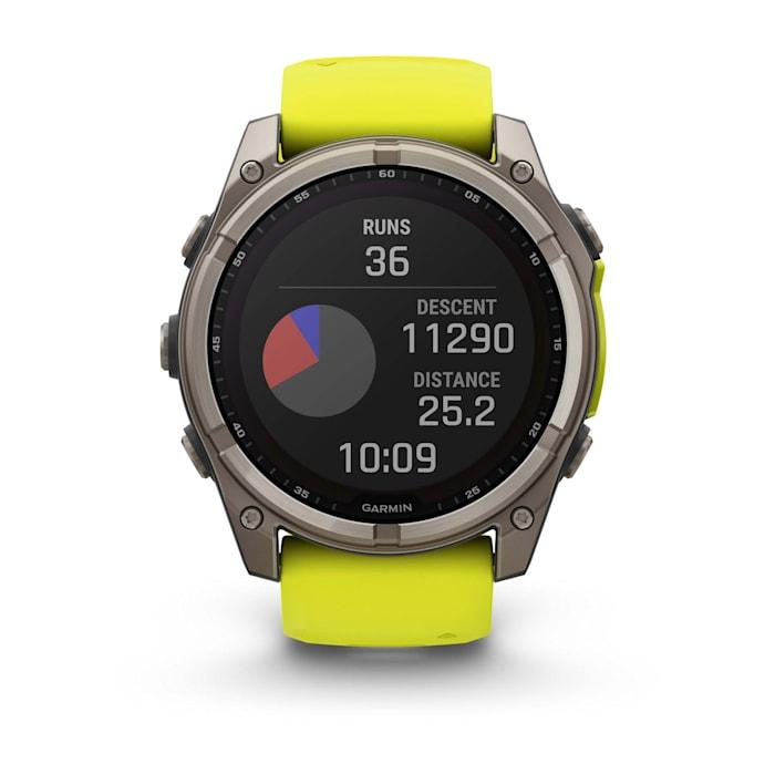 Fēnix® 8 - 51 mm, Solar, Sapphire, Titanium con cinturino Amp yellow/graphite in silicone