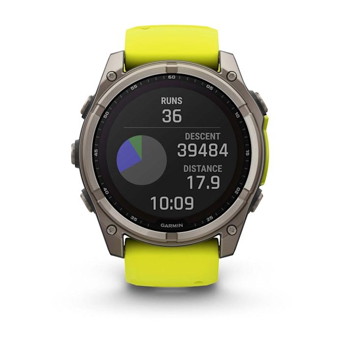 Fēnix® 8 - 51 mm, Solar, Sapphire, Titanium con cinturino Amp yellow/graphite in silicone