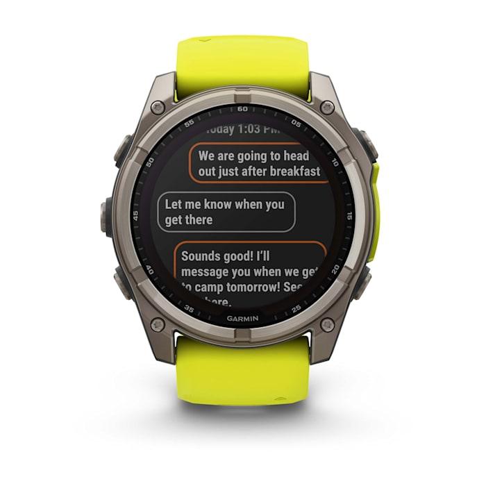 Fēnix® 8 - 51 mm, Solar, Sapphire, Titanium con cinturino Amp yellow/graphite in silicone