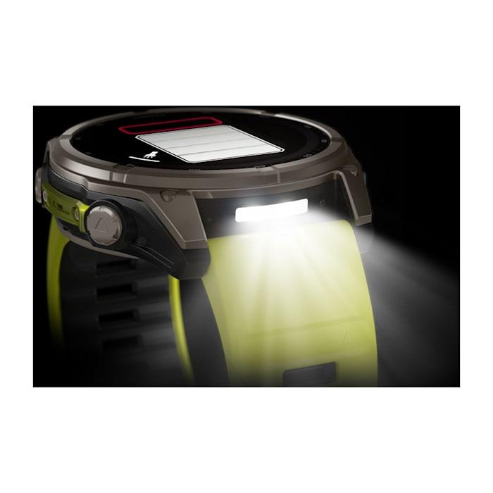 Fēnix® 8 - 51 mm, Solar, Sapphire, Titanium con cinturino Amp yellow/graphite in silicone