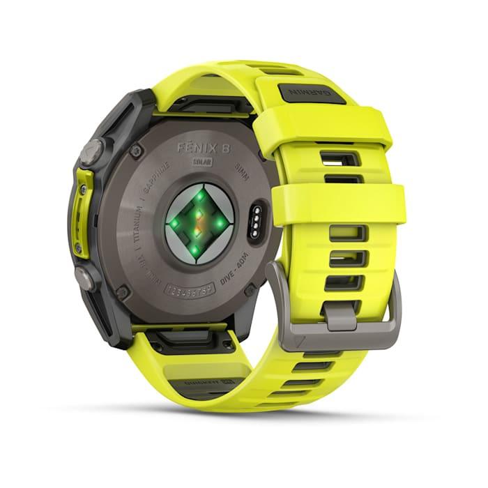 Fēnix® 8 - 51 mm, Solar, Sapphire, Titanium con cinturino Amp yellow/graphite in silicone