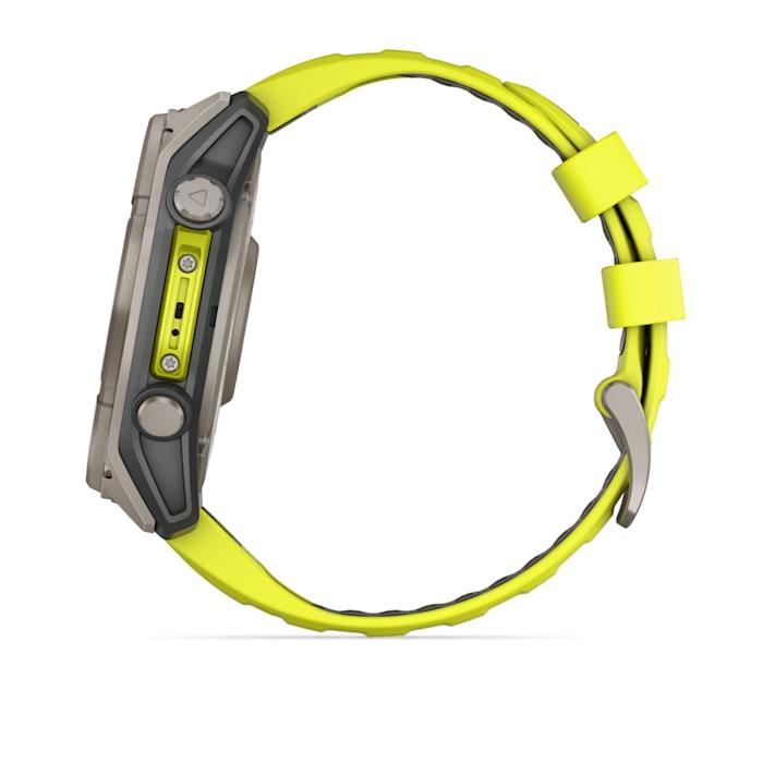 Fēnix® 8 - 51 mm, Solar, Sapphire, Titanium con cinturino Amp yellow/graphite in silicone