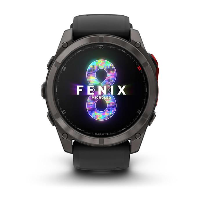Fenix 8 – 51 mm, MicroLED, Sapphire, Titanio, Carbon Gray DLC con cinturino in silicone Black/pebble grey