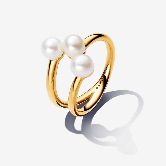 Triple Band Ring with Cultured Freshwater Pearls