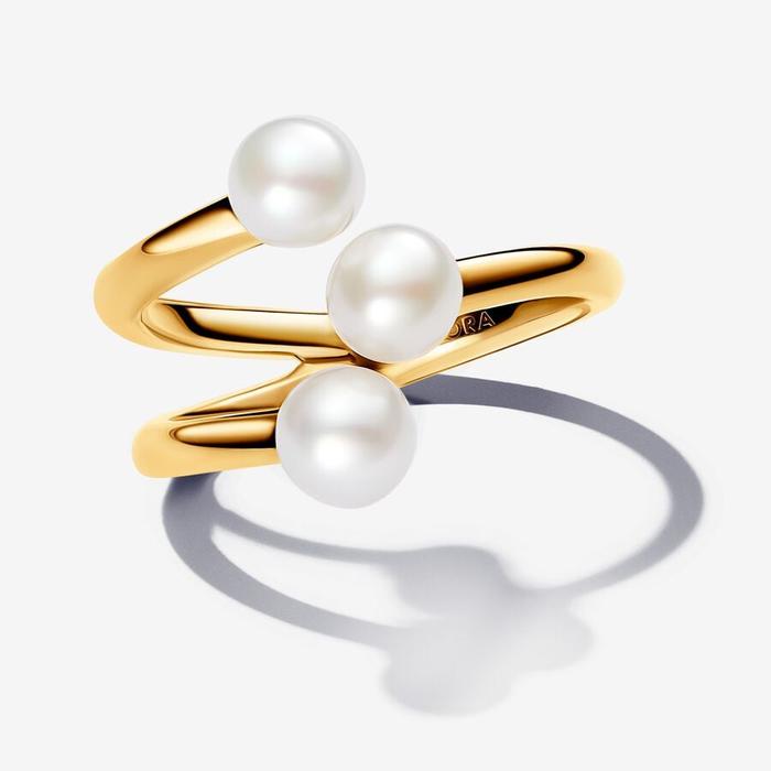 Triple Band Ring with Cultured Freshwater Pearls