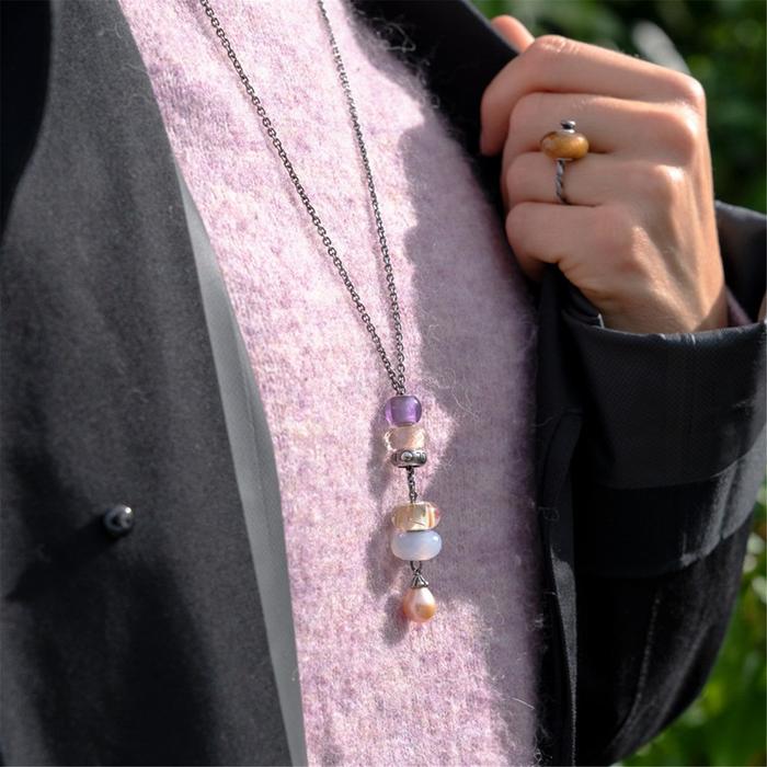 Silver Necklace with Pink Pearl
