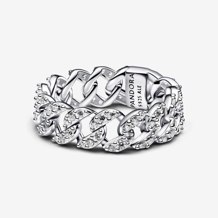 Bague chaîne à maillons cubains pavée