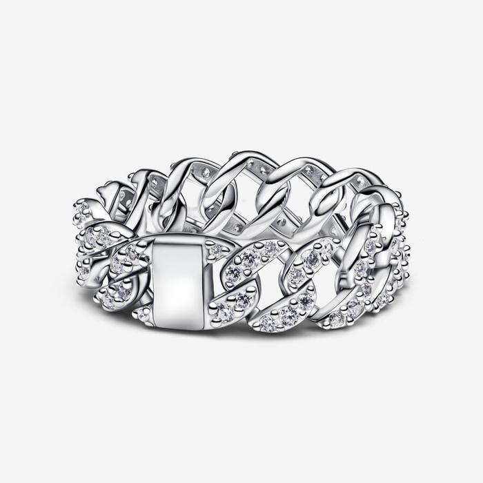 Bague chaîne à maillons cubains pavée