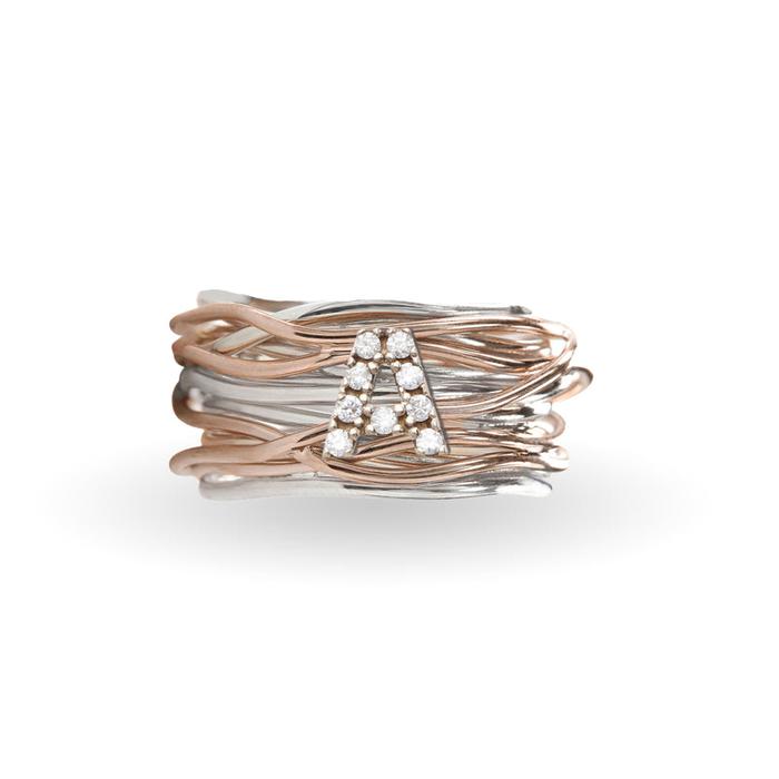 Filodellavita 13 strands in 925 Silver and 9kt Rose Gold and initial with Diamonds