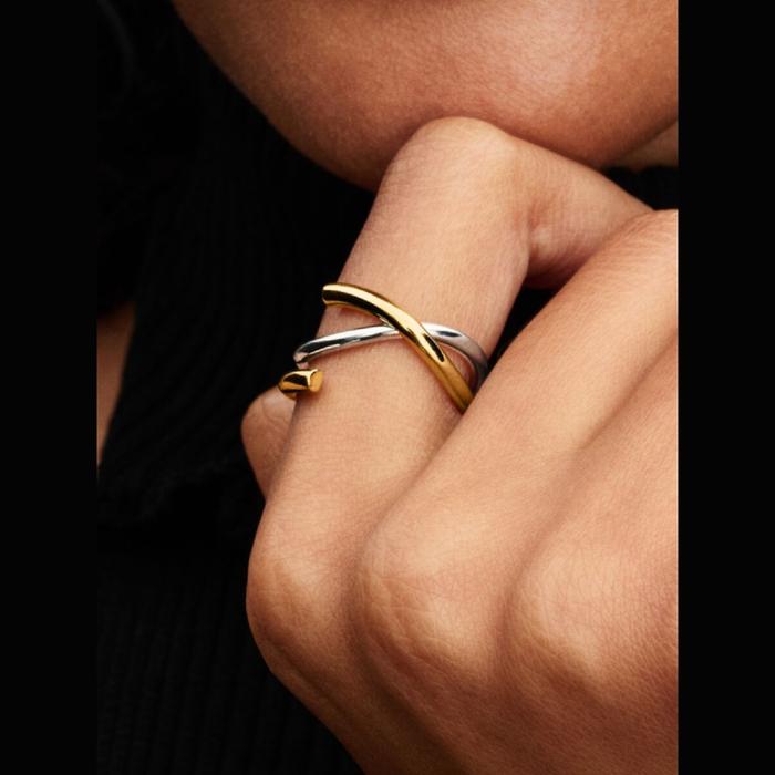 Anello Fascia Intrecciata Aperta Bicolore