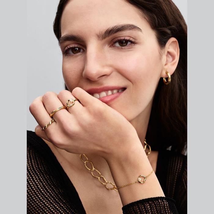 Bracciale Cerchio Linea Sinuosa con Perla d'Acqua Dolce Coltivata e Pavè
