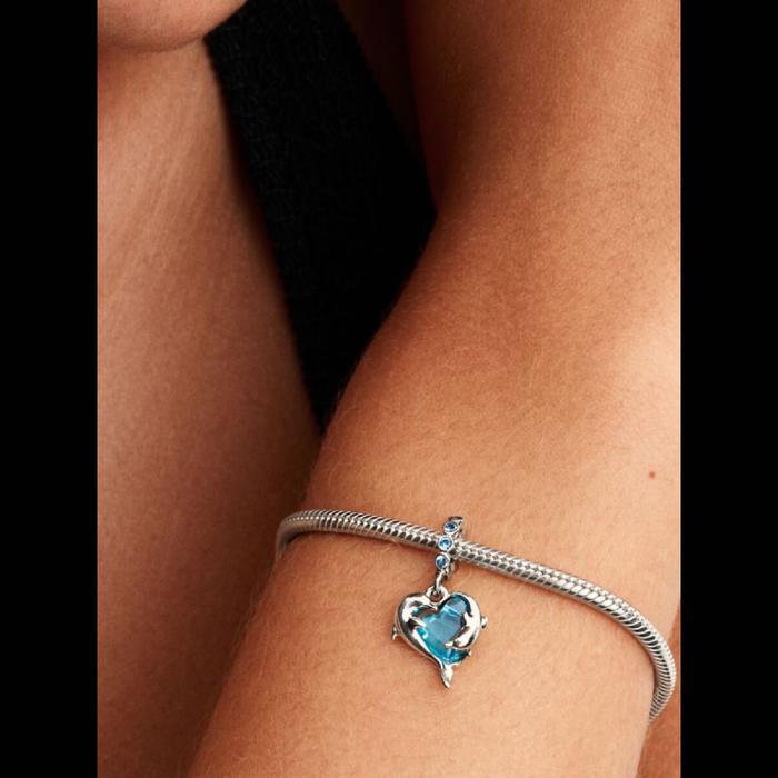 Charm Pendente Delfini e Cuore Vetro di Murano