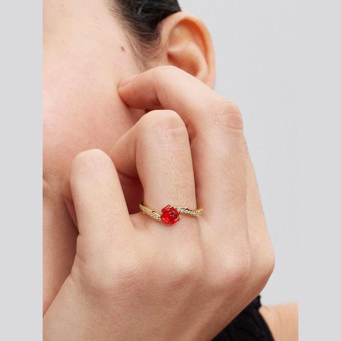 Disney, La Bella e La Bestia, Anello Rosa Incantata Vetro di Murano