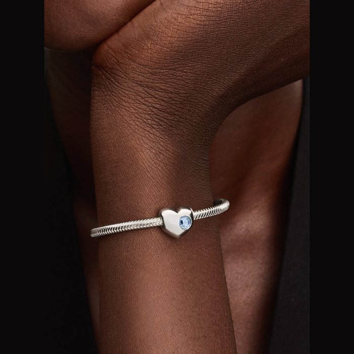 Charm Cuore con Pietra Azzurra Marzo da incidere