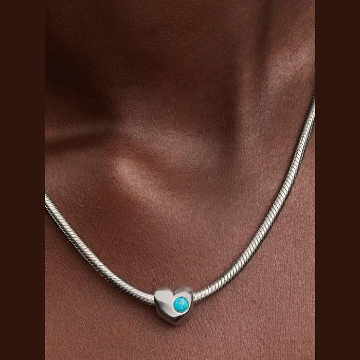 Charm Cuore con Pietra Turchese Dicembre da incidere